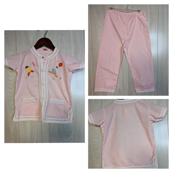 Vintage Chinese Kimono Plum Blossoms Kids Clothing Size 6 Pink Pajama Shirt Top